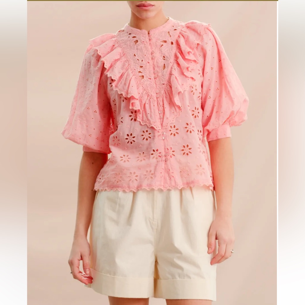 Nwt By Timo Broderie Anglaise Eyelet Blouse Shirt Xs